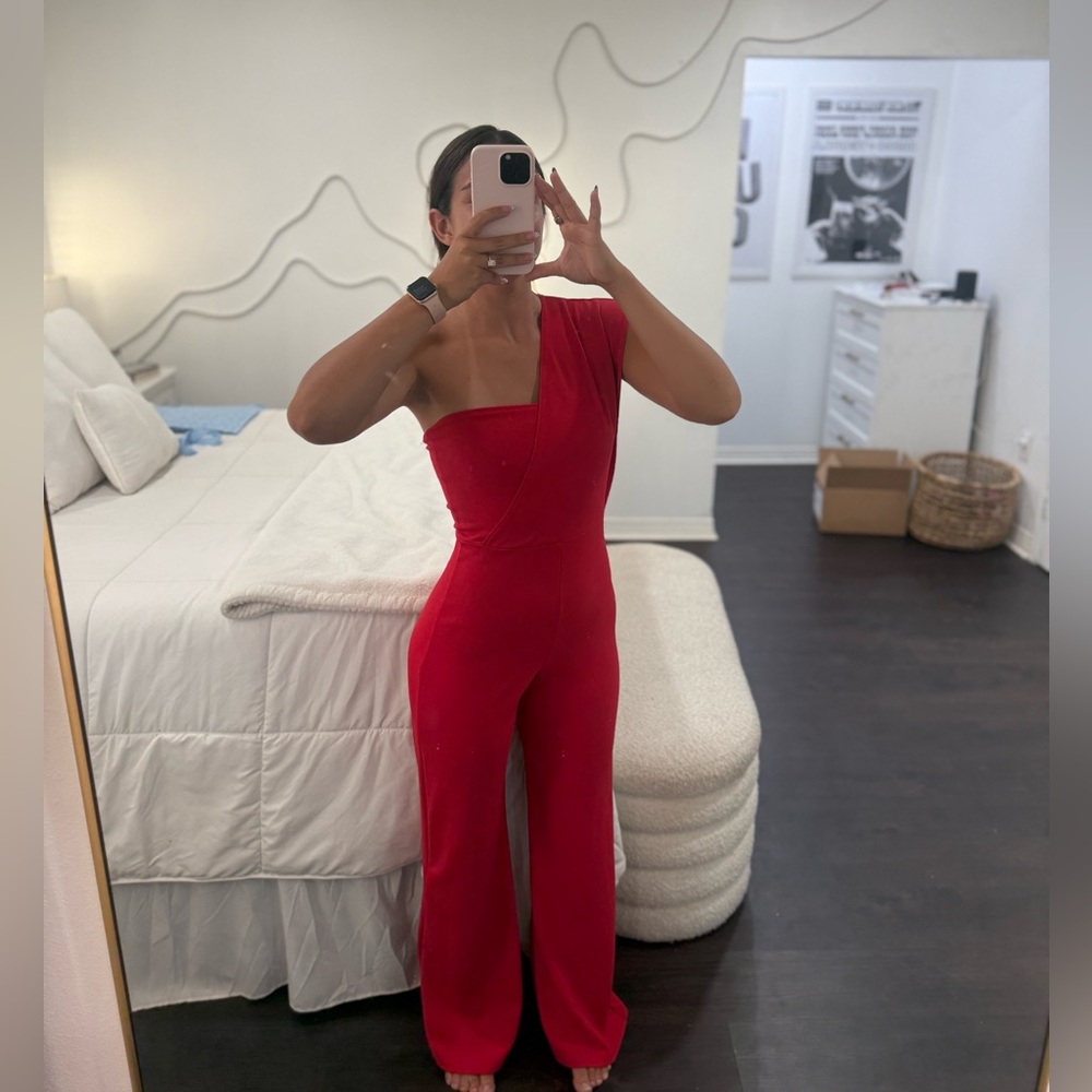 PrettyLittleThing One-Shoulder Red Jumpsuit